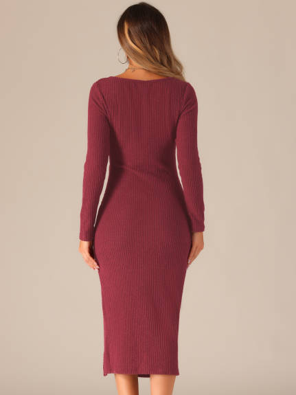 Allegra K - Fall Bodycon Long Sleeve Midi Dress