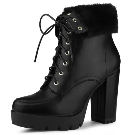 Allegra K - Platform Lace Up Foldable Shaft Boots