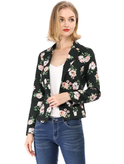 Allegra K- Open Front Notch Lapel Printed Blazer Jacket