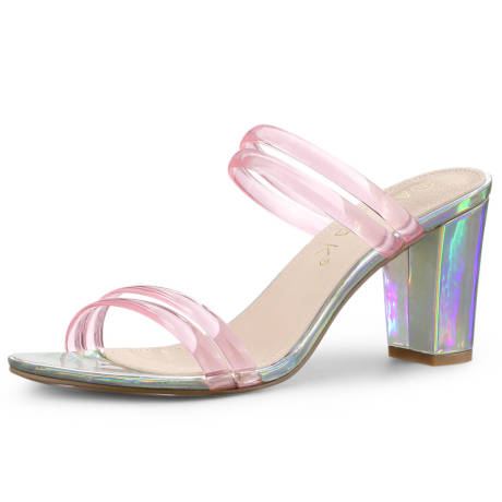 Allegra K - Clear Strappy Slides Mules Heeled Sandal