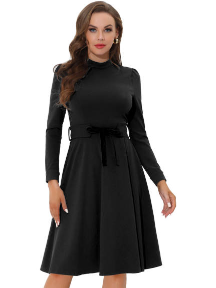 Allegra K- Sheath Mock Neck Long Sleeve Knee Length Dress