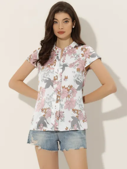 Allegra K- Blouse à manches florales en Satin