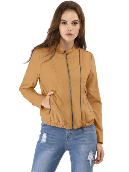 Allegra K- Lightweight Stand Collar Biker Moto Jacket