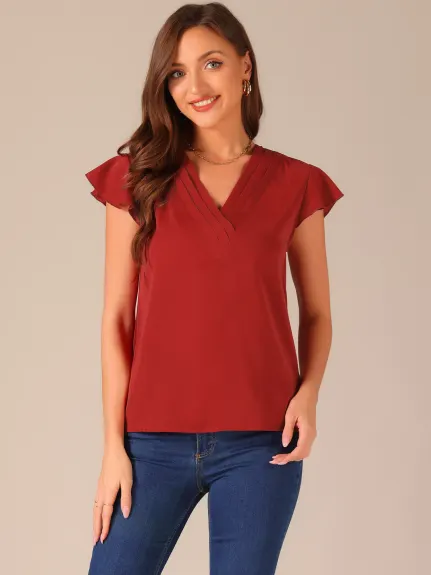 Allegra K- V Neck Flutter Sleeve Shirts