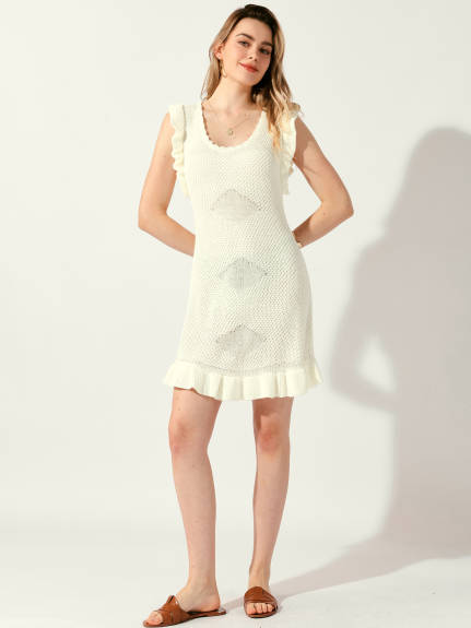 Allegra K - Crochet Round Neck Mini Knit Dress