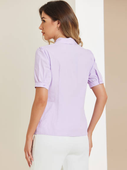 Allegra K- Cotton Puff Short Sleeve  Shirt