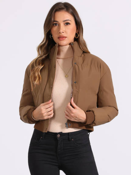 Allegra K - Cropped Padded Bomber Jacket Outwear