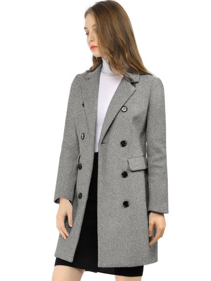 Allegra K- Double Breasted Back Vent Longline Overcoat