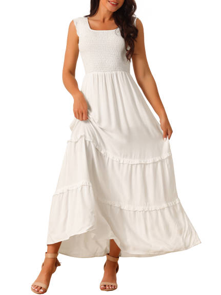 Allegra K - Sleeveless Scoop Neck Tiered Maxi Dress