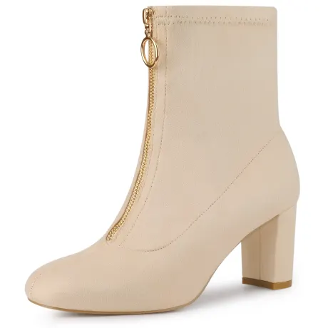 Allegra K - Faux Suede Square Toe Block Heel Ankle Boot