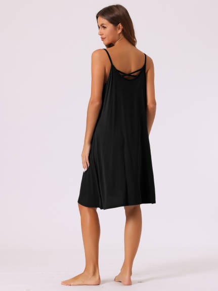 Cheibear - Cross Back Spaghetti Strap Nightgown