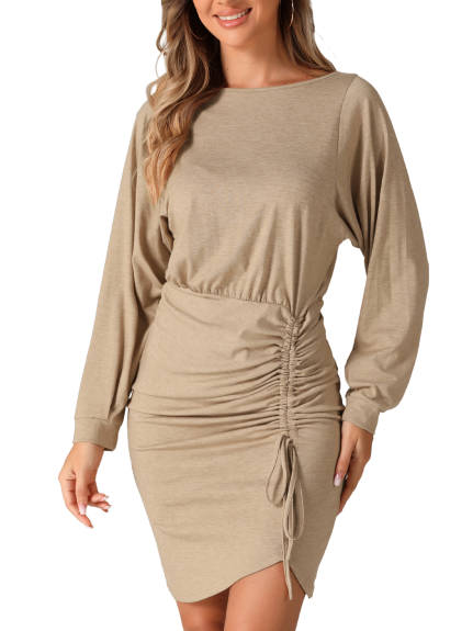 Allegra K - Long Sleeve Drawstring Ruched Bodycon Dress