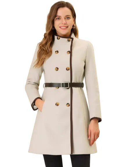 Allegra K- Double boutonnière col debout manches longues hiver Trenchcoat