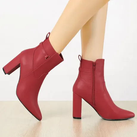 Allegra K- Pointed Toe Chunky High Heels Ankle Boots