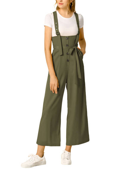 Allegra K- Wide Leg Belted Button Jumpsuit Overall