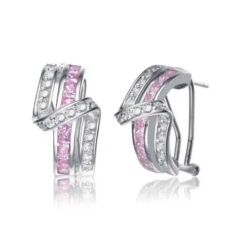 Genevive Boucles d'oreilles demi-créoles en argent sterling plaqué or blanc avec zircones cubiques colorées en forme de zig-zag avec fermoir Omega