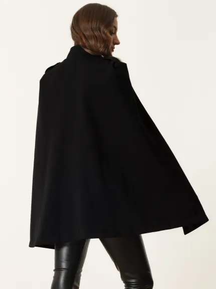 Allegra K - Slit Sleeve Double Breasted Cloak Coat