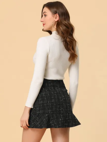 Allegra K- Plaid Ruffle Hem Tweed Mini Skirts