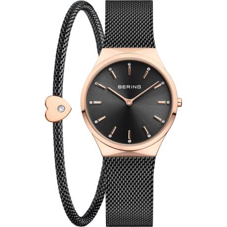 BERING - Montre classique pour femme en acier inoxydable de 31 mm en or rose/noir