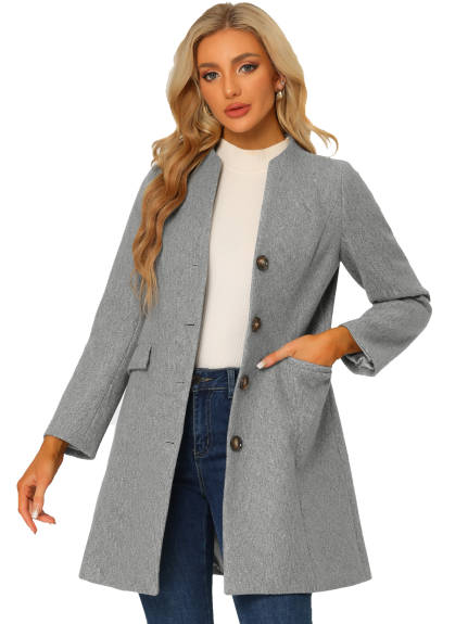 Allegra K- Overcoat V Neck Single Breasted Long Coat