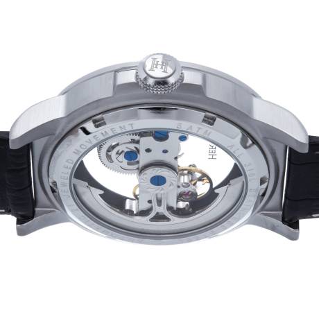 Montre automatique Heritor Xander semi-squelette avec bracelet en cuir - Argent/Bleu