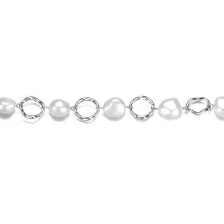 Genevive Sterling Silver Genuine Freshwater Pearl Chain Bracelet