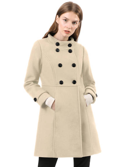 Allegra K- Stand Collar Long Sleeves Double Breasted Coat