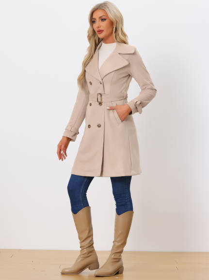 Allegra K- Faux Suede Tie Belt Trench Coat