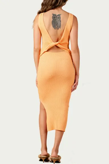 LUCCA - Amaryllis Open-Back Ribbed Knit Midi Dress