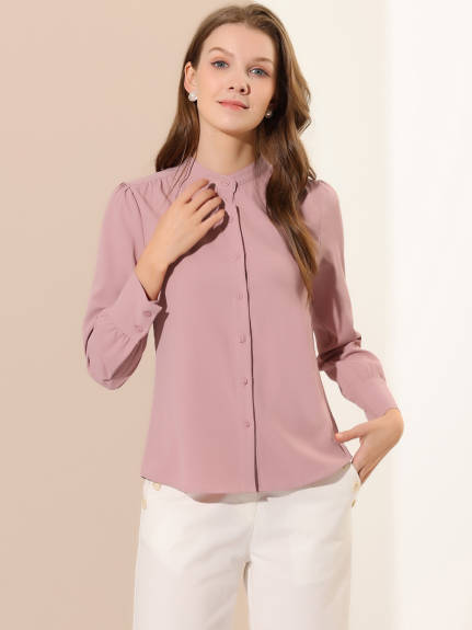 Allegra K- Stand Collar Long Sleeve Shirt