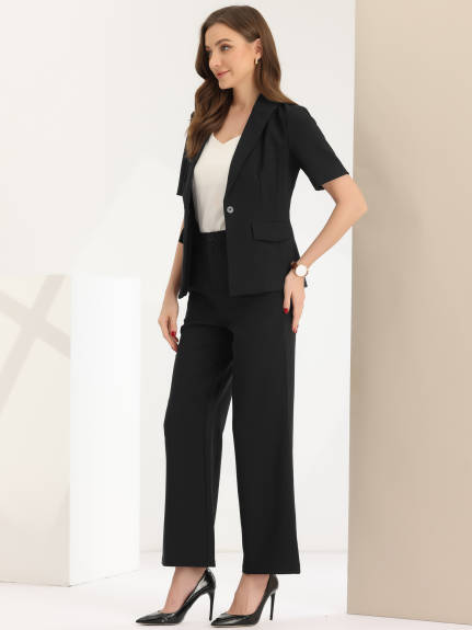 Allegra K - Short Sleeve Blazer Pants Suits