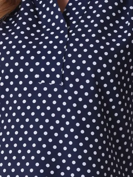 Allegra K- Dots Printed V Neck Short Sleeve Blouse