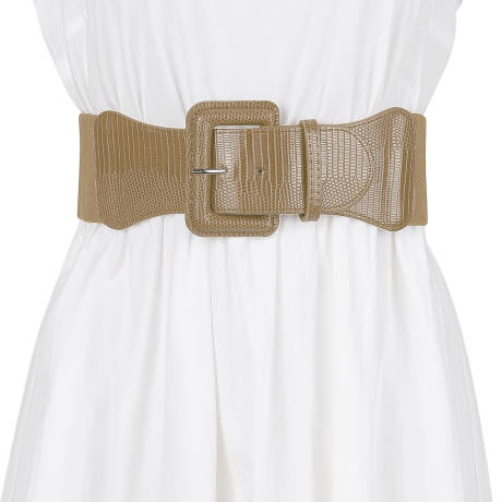 Allegra K- Elastic Waist Belt Rectangular Chunky Buckle