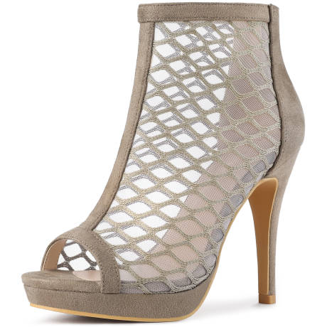 Allegra K- Peep Toe Mesh Stiletto Heel Sandals