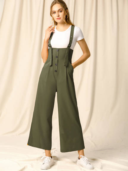 Allegra K- Wide Leg Belted Button Jumpsuit Overall