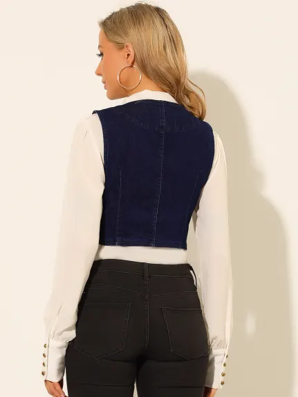 Allegra K- Gilet en jean boutonné à encolure dégagée