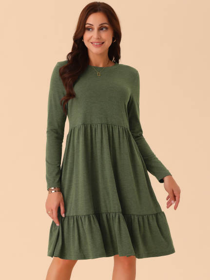 Allegra K - Long Sleeve Tiered A-Line Swing Dress