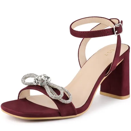 Allegra K- Slingback Rhinestone Chunky Heels Sandal