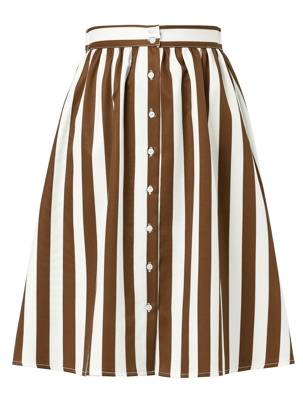 Allegra K - Button A-Line Striped Midi Skirt