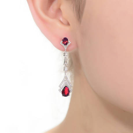 Genevive Sterling Silver White Gold Plated with Colored Pear Cubic Zirconia Drop Earrings