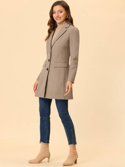 Allegra K- Notched Lapel Single Breasted Long Coat