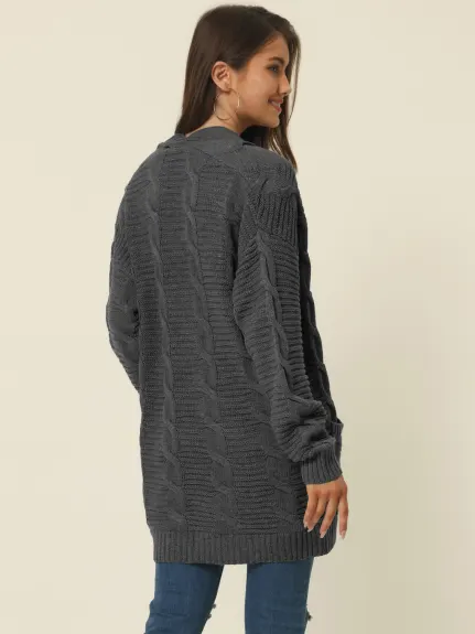 Seta T- Cardigan pull ouvert sur le devant en tricot torsadé avec poches