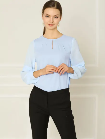 Allegra K- Long Sleeve Keyhole Neck Blouse Top