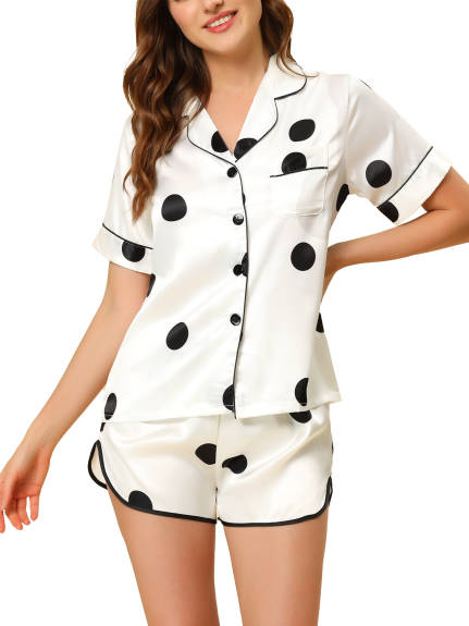 cheibear - Dots Print Summer Pajamas Set 2-Pack, White Combo