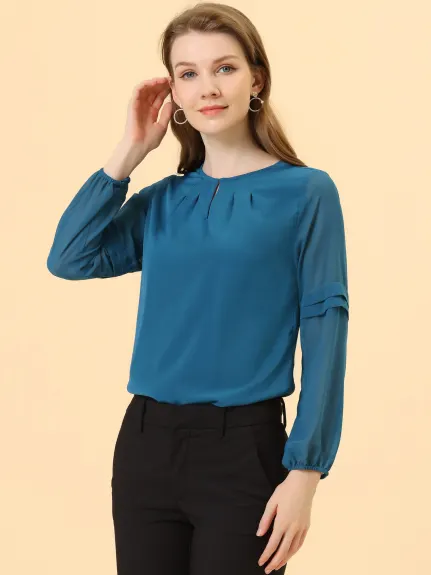 Allegra K- Long Sleeve Keyhole Neck Blouse Top