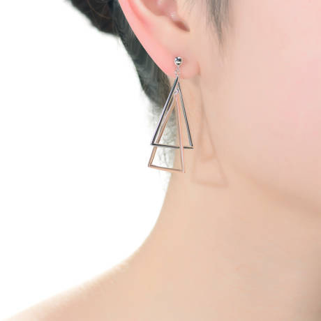 Genevive Sterling Silver Two-Tone Triangle Dangling Earrings