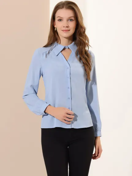 Allegra K- Choker Neck Blouse Turn Down Collar Shirt