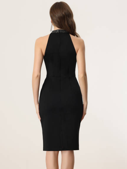 Allegra K - Sleeveless Bodycon Cocktail Halter Dress