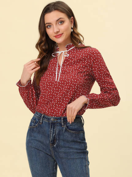 Allegra K- Tie Ruffled Neck Blouse Top