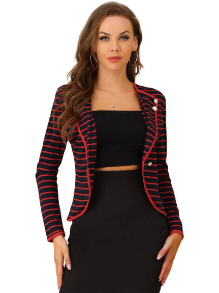 Allegra K- Notched Lapel Casual Striped Blazer